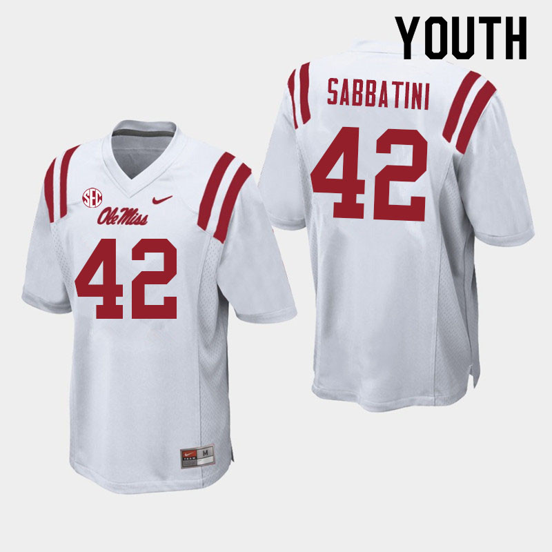 Elijah Sabbatini Ole Miss Rebels NCAA Youth White #42 Stitched Limited College Football Jersey UGR2358OY